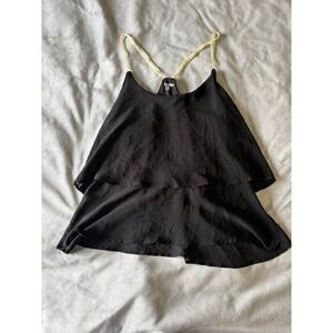 Charlotte Russe Black Tiered Camisole Tank Top Beaded Gold Straps Womens Medium
